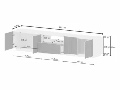 Mueble Tv|Mueble TV Coste con 4 puertas, 1 cajón y 1 compartimento, antracita/madera oscura, 220,1 x 43 x 46 cm