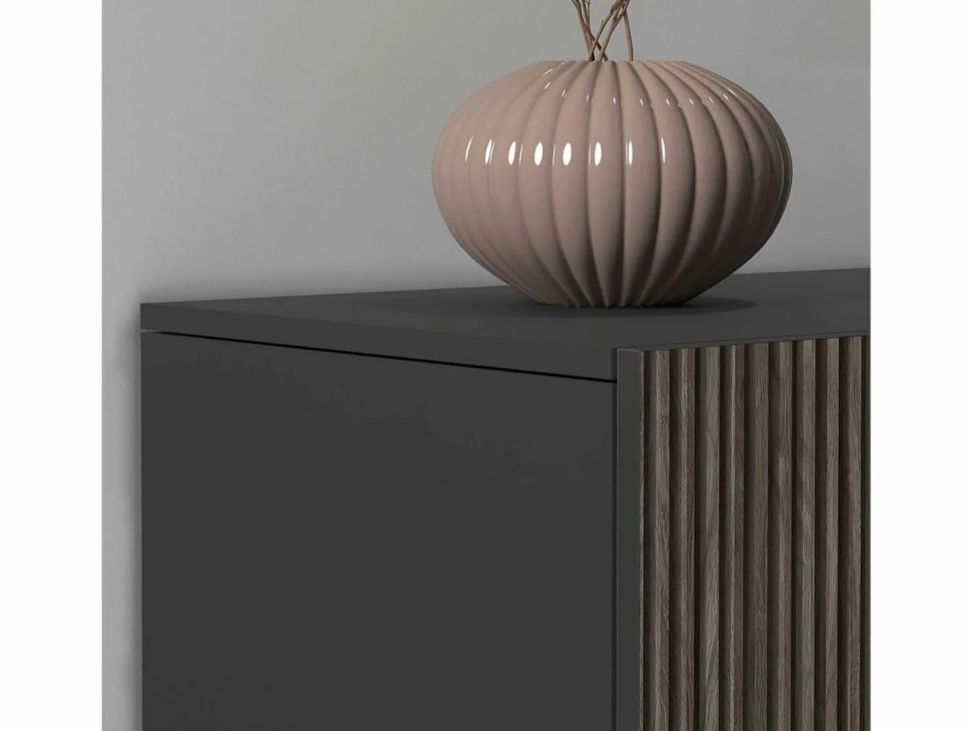 Mueble Tv|Mueble TV Coste con 4 puertas, 1 cajón y 1 compartimento, antracita/madera oscura, 220,1 x 43 x 46 cm
