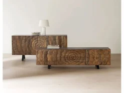 Mueble TV de 2 puertas y 2 cajones de madera maciza de mango Marru00f3n Best