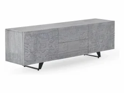 Mueble Tv|Mueble TV de 2 puertas y 2 cajones gris de madera de mango