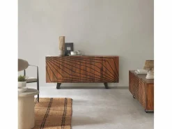 Mueble Tv|Mueble TV de 2 puertas y 2 cajones de madera maciza de mango