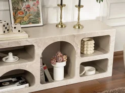 Vente-unique Mueble TV de diseño con 7 huecos - Efecto mármol - LUELA Beige