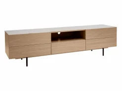 Miliboo Mueble TV de diseño con armarios de madera de roble claro y metal negro 180 cm ALASKA Beige Best
