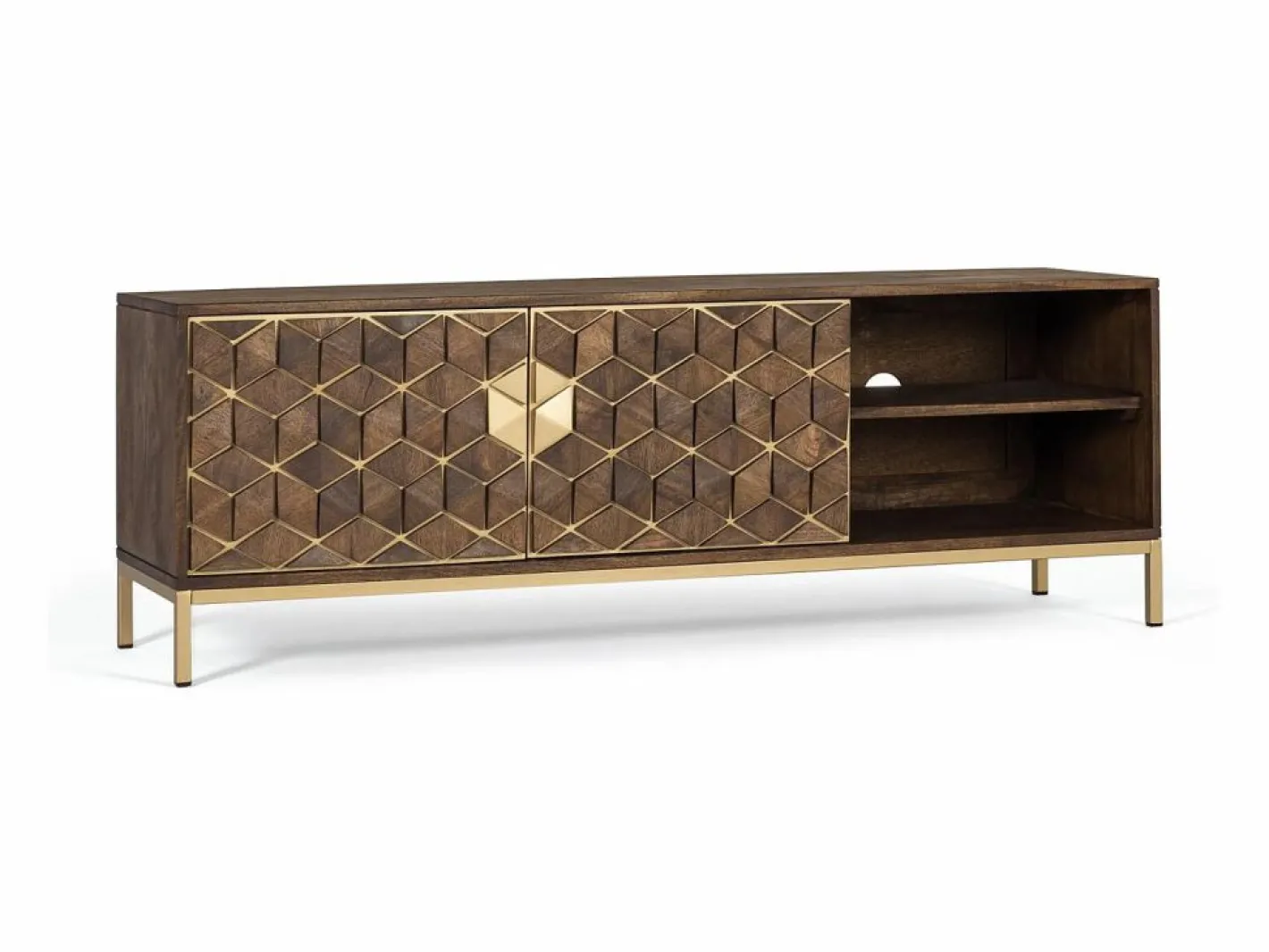 Giner y colomer Mueble Tv|Mueble tv en madera de mango y detalles dorados