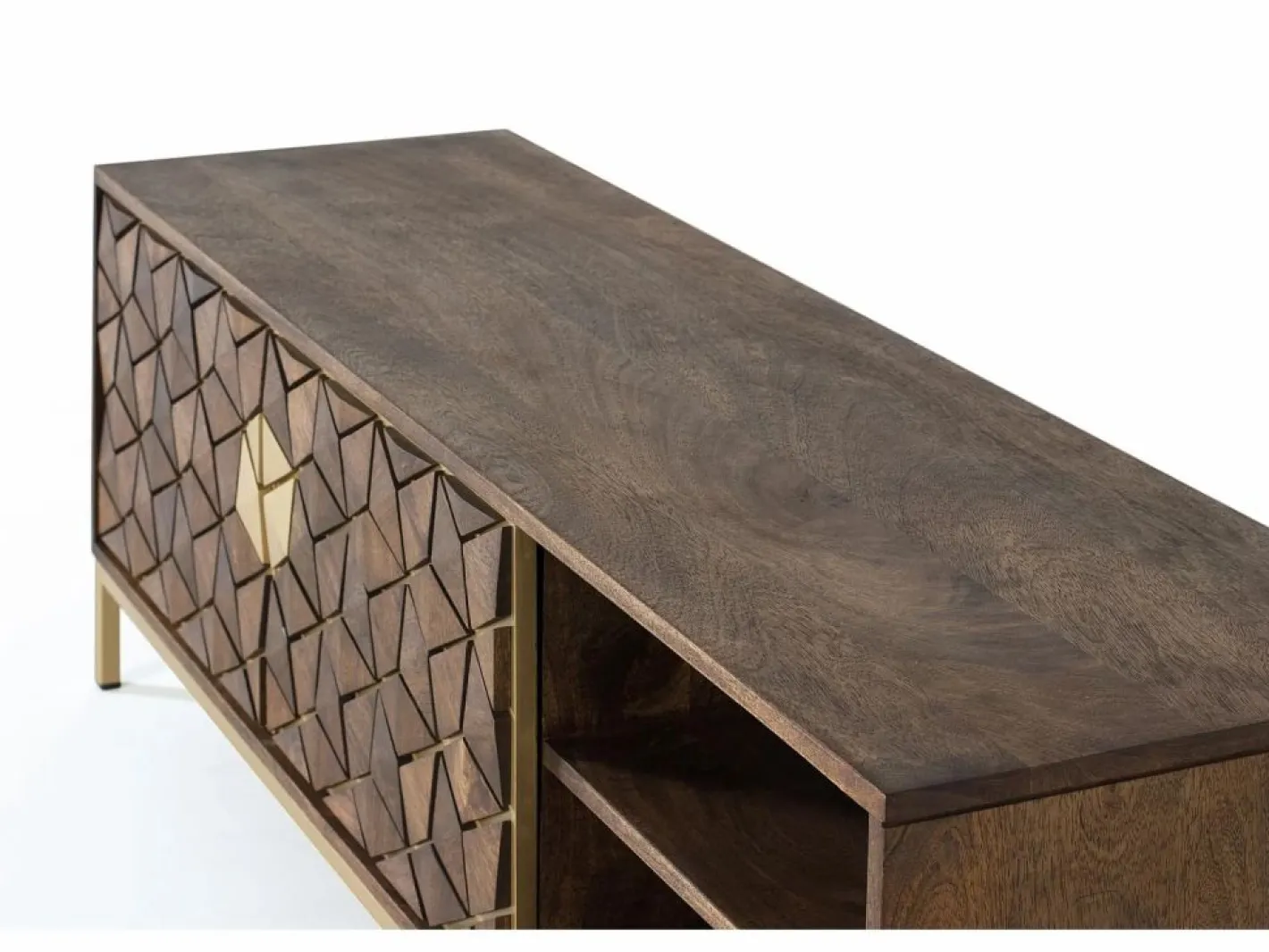 Giner y colomer Mueble Tv|Mueble tv en madera de mango y detalles dorados