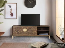 Giner y colomer Mueble Tv|Mueble tv en madera de mango y detalles dorados
