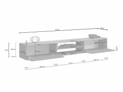 Mueble Tv|Mueble TV Garda con 2 puertas y 1 estante central, color antracita mate y roble, 210 x 35 x 30 cm