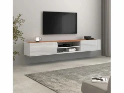 Mueble TV Garda con 2 puertas y 1 estante central brillo y roble 210x35x30 cm^ Outlet