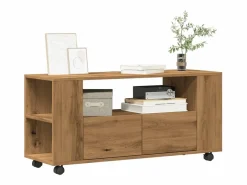 Clicnbuy Mueble TV ruedas madera ingeniería roble artisan 102x34,5x43cm Marru00f3n Outlet