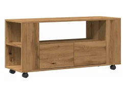 Clicnbuy Mueble TV ruedas madera ingeniería roble artisan 102x34,5x43cm Marru00f3n Outlet
