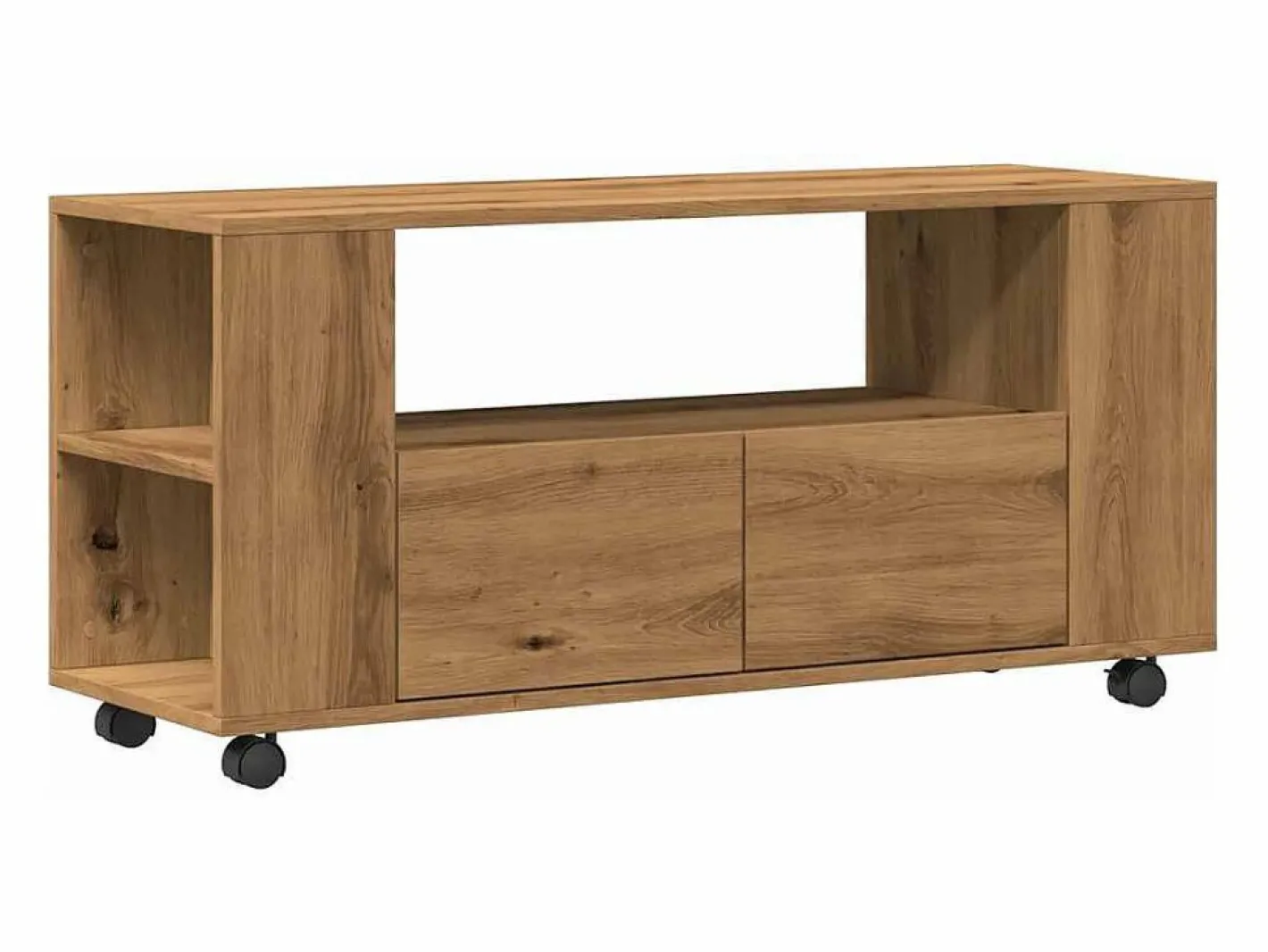 Clicnbuy Mueble TV ruedas madera ingeniería roble artisan 102x34,5x43cm Marru00f3n Outlet