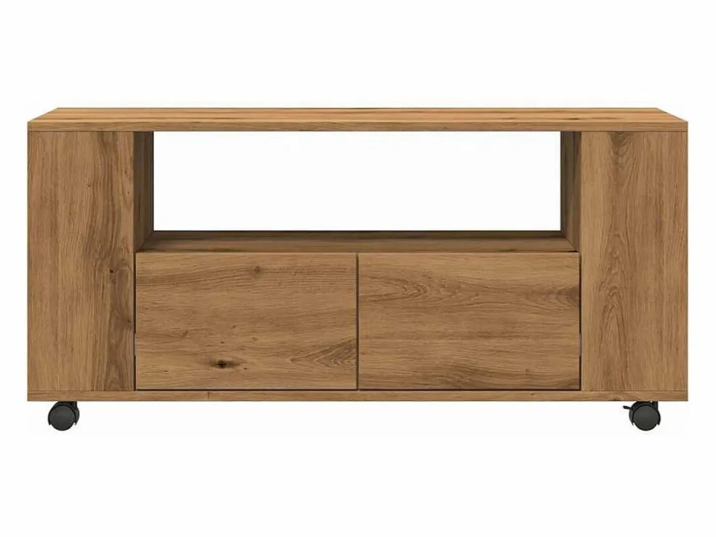 Clicnbuy Mueble TV ruedas madera ingeniería roble artisan 102x34,5x43cm Marru00f3n Outlet