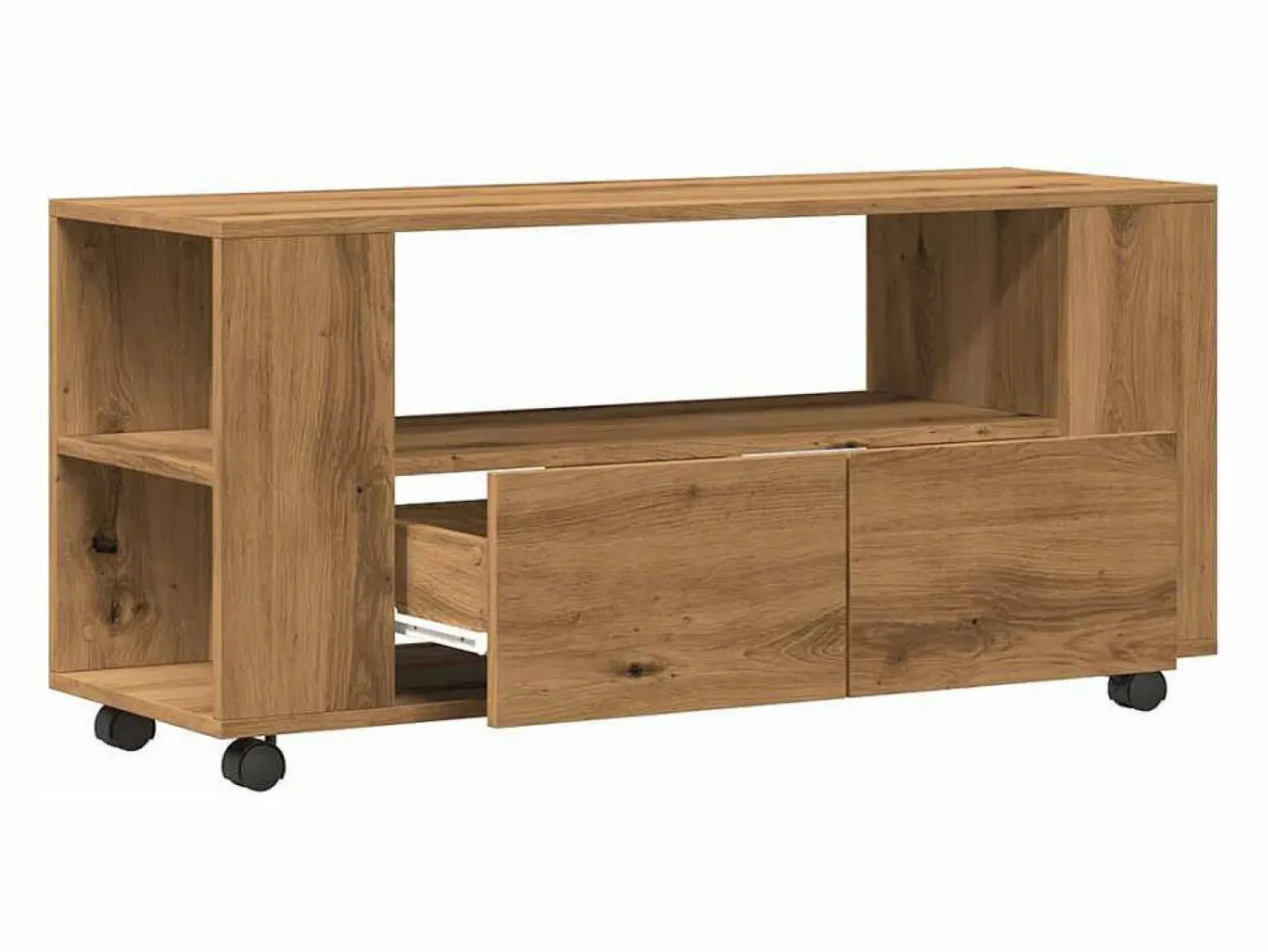 Clicnbuy Mueble TV ruedas madera ingeniería roble artisan 102x34,5x43cm Marru00f3n Outlet