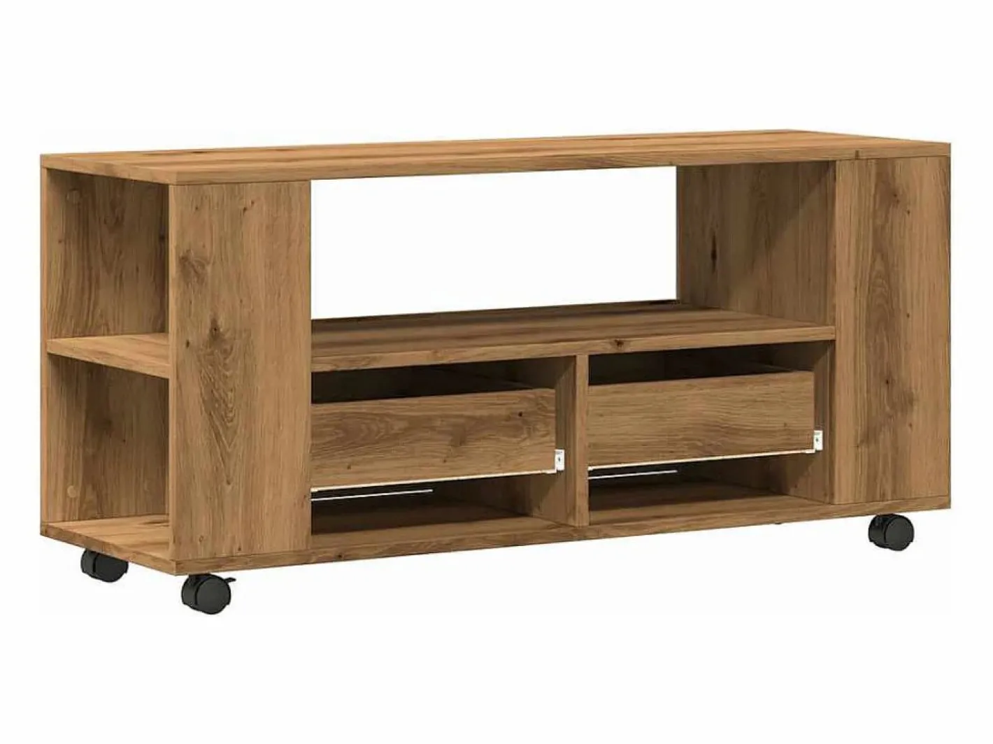 Clicnbuy Mueble TV ruedas madera ingeniería roble artisan 102x34,5x43cm Marru00f3n Outlet