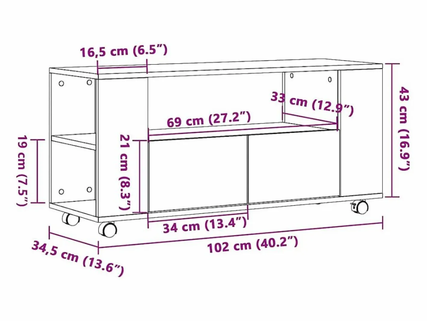 Clicnbuy Mueble TV ruedas madera ingeniería roble artisan 102x34,5x43cm Marru00f3n Outlet