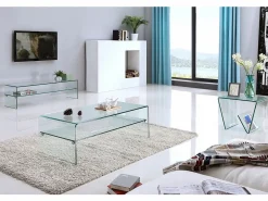 Vente-unique Mueble TV STILEOS - 1 hueco - Cristal templado curvo 12 mm Transparente New