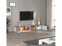Mueble Tv|Mueble TV suspendido Iseo con 2 puertas y 1 puerta abatible brillo y roble 200x35x30 cm