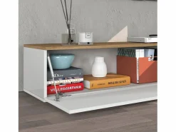 Mueble Tv|Mueble TV suspendido Iseo con 2 puertas y 1 puerta abatible brillo y roble 200x35x30 cm