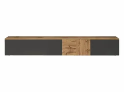 Mueble TV suspendido Iseo con 2 puertas y 1 puerta abatible, color antracita mate y roble, 200 x 35 x 30 cm Gris antracita Sale