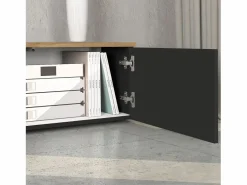 Mueble TV suspendido Iseo con 2 puertas y 1 puerta abatible, color antracita mate y roble, 200 x 35 x 30 cm Gris antracita Sale