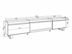 Skraut Home Mueble Tv|Mueble TV, Televisión, 267x35x57cm, Para TV gran formato, Chimenea eléctrica XXL, Diseño industrial, Roble