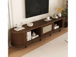 ModernLuxe Mueble TV 180x40x40 cm - diseño ratán - pies ajustables - con 2 puertas - marrón Marru00f3n Online