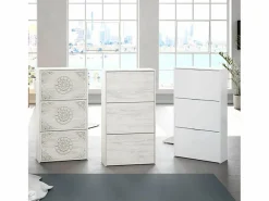 Mueble Zapatero 3 Puertas con Gran Capacidad con Acabado en Color Roble Blanqueado - Dim: 60 cm (Ancho) x 113 cm (Alto) x 22 cm (Fondo)^ Clearance
