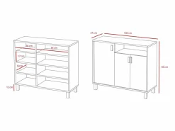 Herdasa Mueble zapatero almacenaje - A86cm x L100cm x F37cm grafito puertas impresión vallado - Gotemburgo Gris