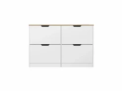 Mueble zapatero con 4 compartimentos abatibles - Blanco y natural - LOTULA^Vente-unique Sale