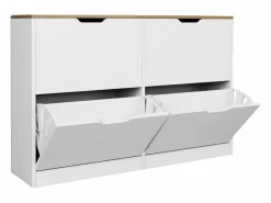 Mueble zapatero con 4 compartimentos abatibles - Blanco y natural - LOTULA^Vente-unique Sale
