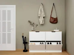 Mueble zapatero con 4 compartimentos abatibles - Blanco y natural - LOTULA^Vente-unique Sale