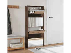 Zapatero|Mueble zapatero con espejo 4 niveles roble marrón 63x17x134 cm ES733772
