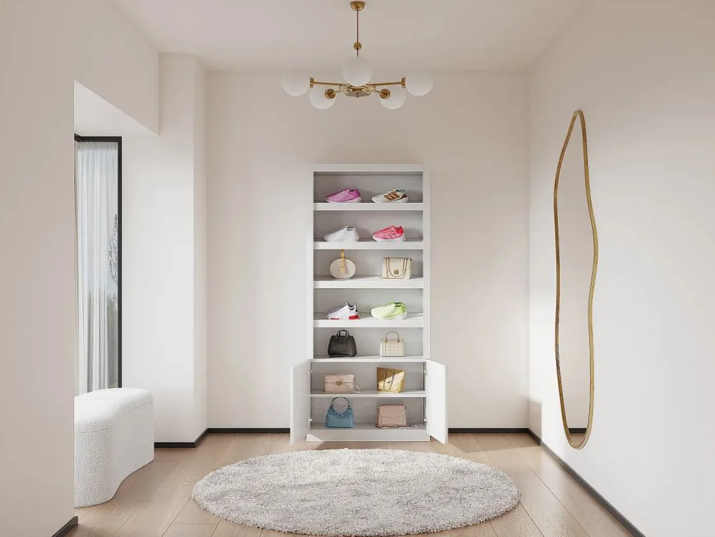 Vente-unique Zapatero|Mueble De Almacenaje|Mueble zapatero de 5 estantes y 2 puertas con luces LED en MDF - - DOLMINA