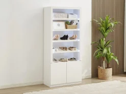Vente-unique Zapatero|Mueble De Almacenaje|Mueble zapatero de 5 estantes y 2 puertas con luces LED en MDF - - DOLMINA