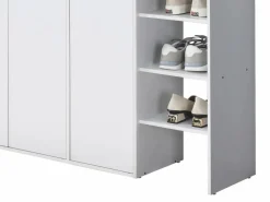 Vente-unique Zapatero|Mueble De Almacenaje|Mueble zapatero de 3 puertas y 3 estantes - Blanco y Natural claro - SKAIDO