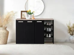 Mueble zapatero de 3 puertas y 3 estantes - Blanco y Natural claro - SKAIDO^Vente-unique Discount