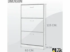 Mueble zapatero de madera de roble 63x24x115cm, 3 puertas plegables, doble fondo, para entrada, muebles bajos - ZIK^ Outlet
