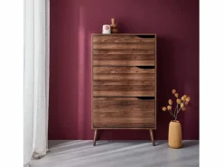 Sweeek Librería|Mueble zapatero de madera de nogal con 3 puertas nogal