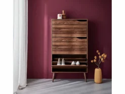Sweeek Librería|Mueble zapatero de madera de nogal con 3 puertas nogal