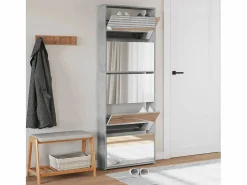 Mueble zapatero y espejo 5 niveles hormigón 63x17x169,5 cm ES309503^ Online