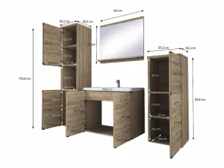 Muebles de baño, conjunto colgante con lavabo, espejo y 2 columnas, cuerpo matera frentes castaño mate Multicolor Best