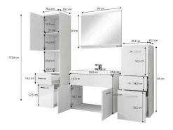 Conjunto De Baño|Muebles de baño modernos, conjunto suspendido con lavabo, espejo y columnas, cuerpo mate / frentes gris brillo