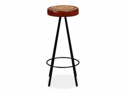 vidaxl Muebles de bar 9 pzas madera maciza reciclada cuero real lona Marru00f3n Discount