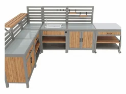 Merax Muebles de jardín móviles - 403,8 x 134,4 x 148,5 cm - con fregadero + grifo + cajones + puertas - madera - natural Color natural claro Clearance