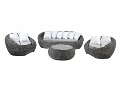 MYLIA Salones De Jardín|Muebles de salón para jardín de resina trenzada : sofá, 2 sillones y mesa de centro - WHITEHEAVEN