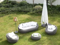 MYLIA Salones De Jardín|Muebles de salón para jardín de resina trenzada : sofá, 2 sillones y mesa de centro - WHITEHEAVEN