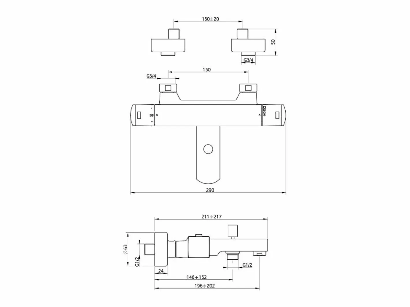 Essebagno Grifo|Munchen mezclador para bañera y ducha termostático cromado Huber