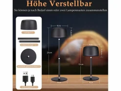 NETTLIFE Lámpara De Mesa|- Lámpara de mesa LED inalámbrica (2 unidades), atenuación continua y batería