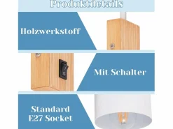 Aplique de madera con interruptor - Foco de pared de 1 llama E27 Lámpara de pasillo blanca 330°, Sin bombilla^NETTLIFE Outlet