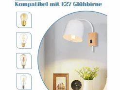Aplique de madera con interruptor - Foco de pared de 1 llama E27 Lámpara de pasillo blanca 330°, Sin bombilla^NETTLIFE Outlet